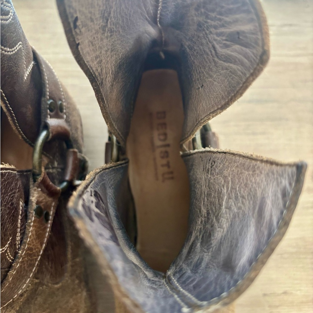 Bed Stu “Canada” Brown Suede & Leather Harness Western Style Ankle Boots - Picture 14 of 16
